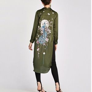 Zara Embroidered Peacock Back Tunic Shirt/Dress XS